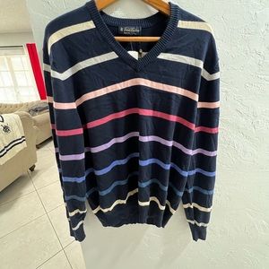 Brooks brothers navy blue/multi-color v-neck sweater (BRAND NEW NEVER WORN!)